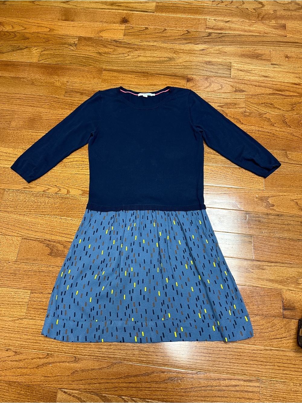 Boden Navy & Blue Patterned Knit Dress drop waist librarian chic